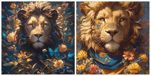 Diamond painting lion fleurs kit complet strass 90x90 cm S-234
