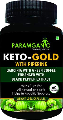 Paramganic Advanced Keto Gold Capsules for Natural Weight Loss (Garcinia Cambogia HCA 60% Ext.+Green Coffee Beans CGA 50% Ext with Black Pepper Ext)