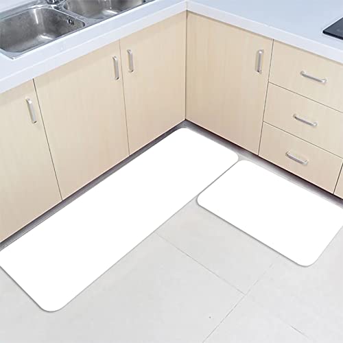 Solid White Kitchen Rugs Set of 2 Floor Mats, Modern