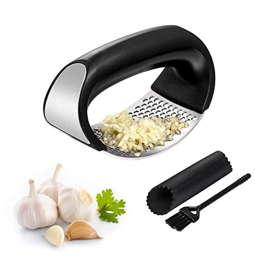 SNUNGPHIR Prensa Ajos con Pelador de Silicona, Picadora Manual de Ajo Profesional, Prensa de Ajo de Acero Inoxidable para Restaurante Cocina Casera