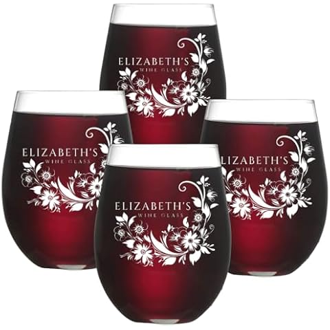 Set of 4 Custom Engraved Stemless Wine Glass - Personalized Monogrammed Gift, 15 oz, Made in the USA Glass Tumbler Cup Gifts for Her Gifts for Women Birthday Christmas Gifts Wedding Bridesmaid (4) Cover