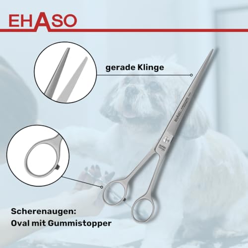 EHASO Hochwertige Gerade Hundeschere aus - Für langhaar & kurzhaar - 22 cm matt - Fellschere für Hunde & Katzen - Profischere für Jede Art von Fell direkt Solingen