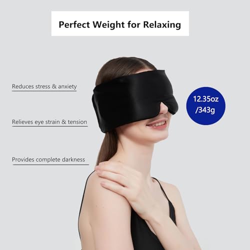 Image of ALASKA BEAR Weighted Eye Mask Silk ALASKA BEAR for Sleeping, Wraparound Style Compression, Wide Headband and Large Coverage Ears for Sound-muffling, Microwavable Beads Filled | Wraparound Style, Wide and Large Ear Coverage, Microwavable Beads Filled