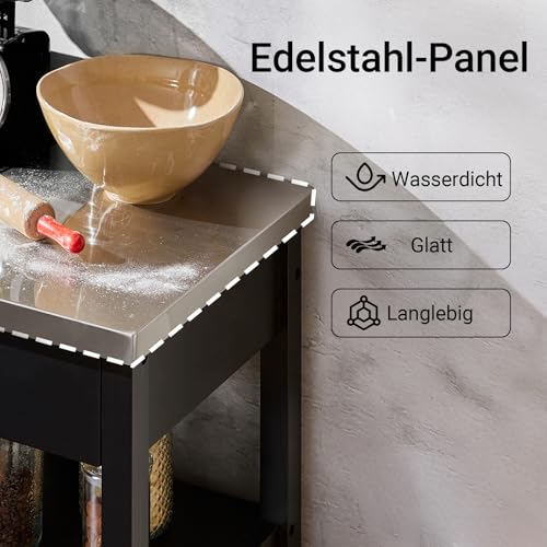 Foto von SoBuy Küchenwagen mit Arbeitsplatte Servierwagen mit Rollen Beistelltisch Holz Rollwagen Küchenregal stehend Vielseitiger Küchenschrank für Küche, Outdoor & Schlafzimmer Schwarz 60x92x45cm FKW22-SCH