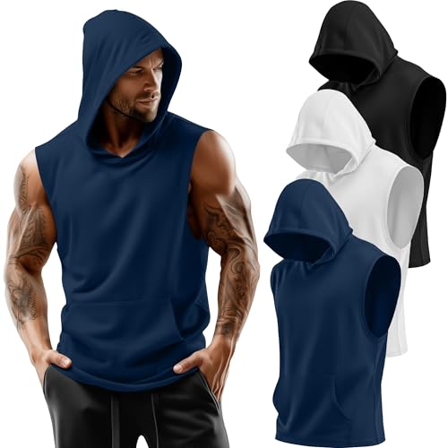 JoyMotion Men's Workout Hooded Tank Top 3‑Pack – XX‑Large, 3 Colors
