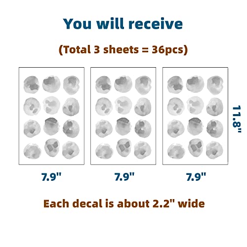 Royolam 36Pcs 2.2'' Gray Polka Dots Wall Decals Nursery Watercolor Wall Stickers For Kids Removable Peel And Stick Waterproof Wall Art Decor For Classroom Living Room Bedroom (Gray, 3 Sheets) #TOP3