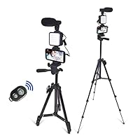 Kit video per smartphone, kit per vlogging, kit Youtuber, con microfono e treppiede leggero, 127 cm, con clip per telefono estensibile, telecomando compatibile con iPhone/smartphone/fotocamera&hellip;