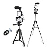 Smartphone Video Kit, Vlogging Kit, Youtuber Kit, with Microphone Light Tripod 50″ Extendable Phone Clip Remote Control Compatible with iPhone/Smartphone/Cameras