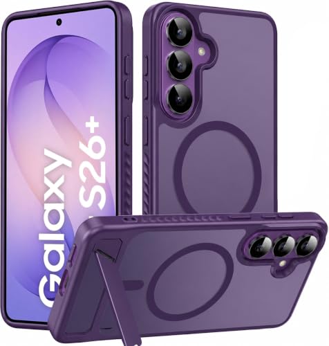 Image of Elzzi Magnetic Magsafe for Samsung Galaxy S26 Plus Case [Compatible with MagSafe][Full Camera Protection][Built-in Invisible Kickstand] Translucent Matte Phone Back Cover - Deep