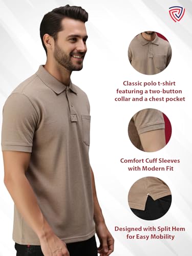 Image of Lux Cozi Men's T-Shirt with Chest Pocket | Polo T-Shirt for Man | Plain Casual Stylish | Half Sleeve| Cotton Blend Collar Polo T-Shirts for Men
