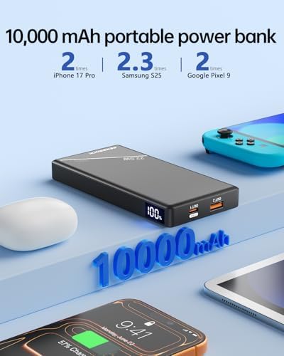 GENSROCK 2-Pack Portable Charger Power Bank 10000mAh, Slim Power Bank | Dual USB | 22.5W PD Fast Charging | LED Display | Slim | 37Wh | Compatible with iPhone Android | Flight-Safe | Black + White