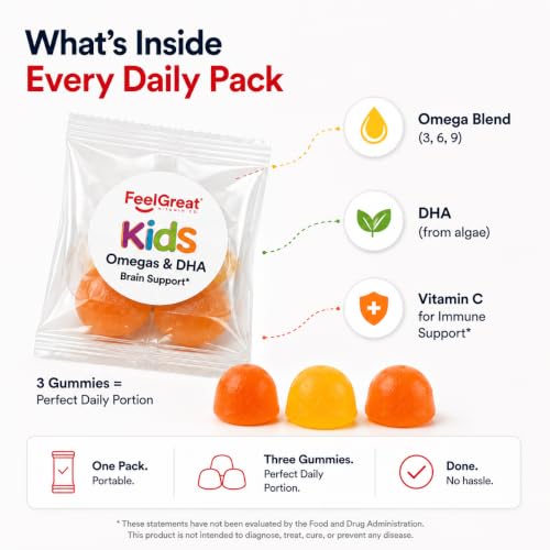 Image of Feel Great Kids Omega 3 Gummies with DHA, No Fishy Taste, 25 Daily Packs