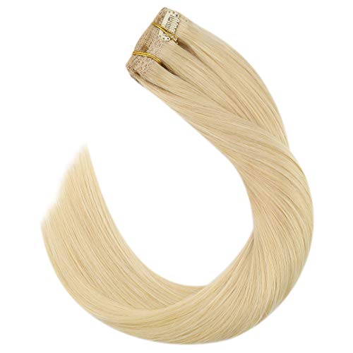 Clip in Hair Extensions Human Hair 20 Inch Hair Extensions Clip in Human 120g 7PCS Double Weft Clip in Thick Hair Extensions Bleach Blonde 100% Remy Human Hair Clip in Extensions