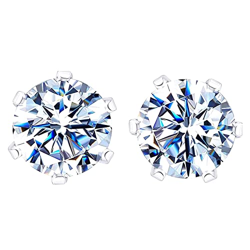 HIGHSPARK 925 Silver Solitaire Stud Earrings | 92.5 Sterling Silver & Round Brilliant Cubic Zirconia Tops for Men Women | Silver 9mm HIGHSPARK 925 Silver Solitaire Stud Earrings | 92.5 Sterling Silver & Round Brilliant Cubic Zirconia Tops for Men Women | Silver 9mm
