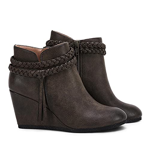 Womens Wedge Ankle Boots Braided Fringe Strap Western Heeled Fall Booties Dress Shoes