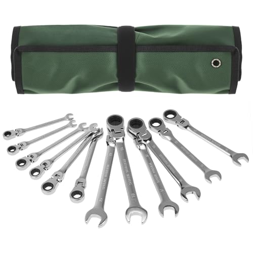 QWORK® 12 Pièces Clés à Cliquet, Cléà Cliquet 8 à 19 mm à Tête Réglable, Cléà Cliquet à 72 Dents, Clés Mixtes en Acier au Chrome Vanadium