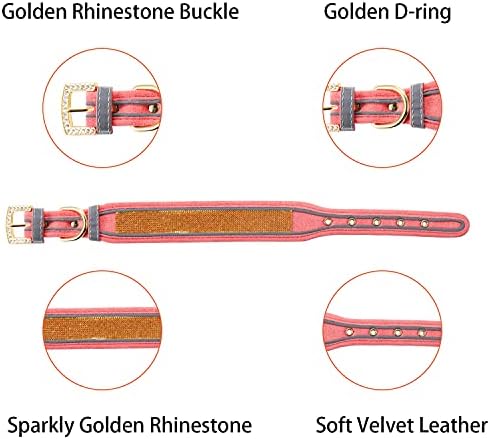 LOVPE Dog Collar,Soft Suede Leather Sparkling Crystal Diamond Adjustable Gold Rhinestone Big Dogs Collar for Medium Large Dogs (L, Pink)