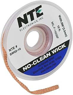 NTE Electronics SW02-10 No-Clean Solder Wick, 4 Blue.098" Width, 10' Length
