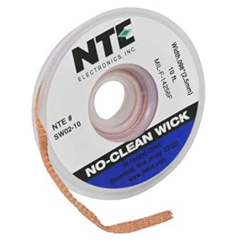 NTE Electronics SW02-10 No-Clean Lötdocht, #4 Blau, 0,9 cm Breite, 3 m Länge