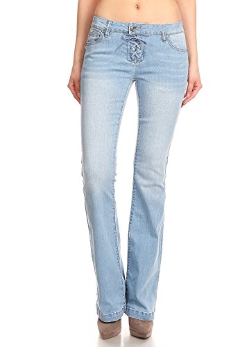 Jack David Jeans Womens 70s Trendy Slim Fit Flared Bell Bottom Denim Jean Pants