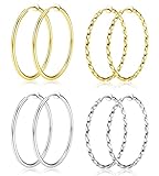 Photo Gallery kakonia 4 pezzi clip per orecchie orecchini da donna senza fori per le orecchie grandi orecchini a cerchio per orecchie non perforate orecchini girl silver gold hoop orecchini set clip orecchini