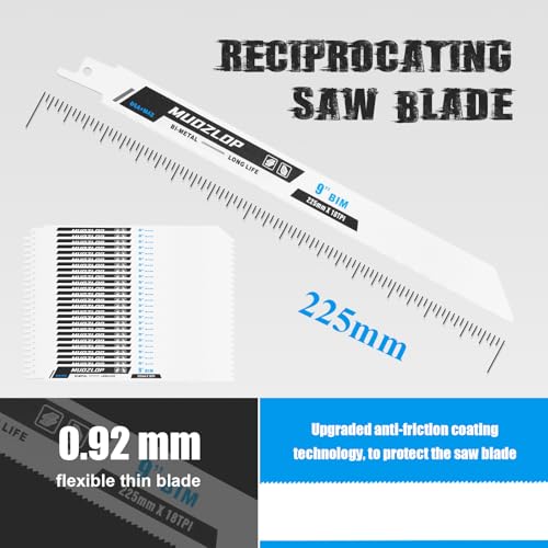 Image of 25 Pack9 inch Reciprocating Saw Blades Set, 18TPI High Carbon Saw Blades, Metal Saw Blades with Organizer Case (25, 18TPI / 9 inch)