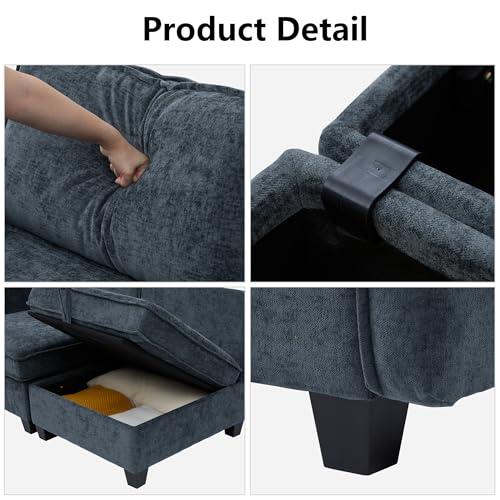 Image of ORRD Sleeper Modular Sectional Sofa Set, Convertible Couch Bed with Storage, 6 Seater and 3 Armrestes Sofa Modular for Living Room, Office (Blue Grey)