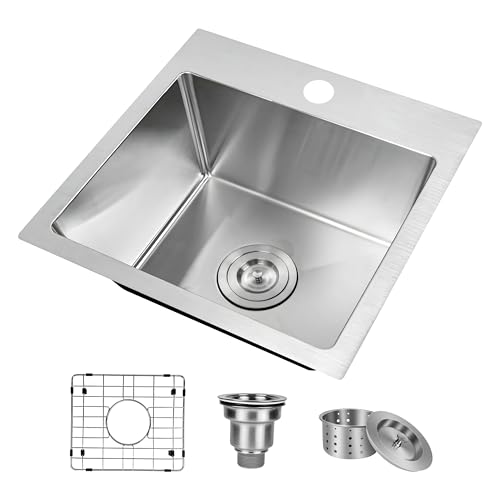 YSSOA-Top-Mount-Workstation-Kitchen-Sink-20-Gauge-Single-Bowl-Stainless-Steel-with-3-Accessories-Sink-Bottom-Grid-Drain-15-Inch-Silver YSSOA Top Mount Workstation Kitchen Sink 20 Gauge Single Bowl Stainless Steel with 3 Accessories Sink Bottom Grid Drain 15 Inch Silver