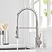 OWOFAN Kitchen Faucet Low Lead Commercial Solid Brass Single Handle Single Lever Pull Out Pull Down Sprayer Spring Kitchen Sink Faucet, Brushed Nickel Kitchen Faucets 866053SN