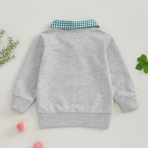 Toddler Baby Boy Golf Outfit Long Sleeve Hole In One Embroidery Polo Sweatshirt Plaid Lapel Quarter Zip Pullover Top3