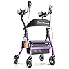 BlessReach Heavy Duty Upright Rollator Walker for Seniors with Seat, 450lb Capacity, 8" All-Terrain Wheels, 6 Height Adjustments, Padded Seat & Backrest, Easy Assembly, Foldable Design, Purple