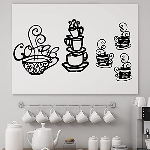 5 Pieces Metal Coffee Cup Wall Decor Black Coffee Cup Wall Silhouette Signs Cafe Themed Metal Wall Arts Vintage Coffee Cup Wall Decoration for Coffee Shop Coffee Bar Kitchen Restaurant Lounge Decor