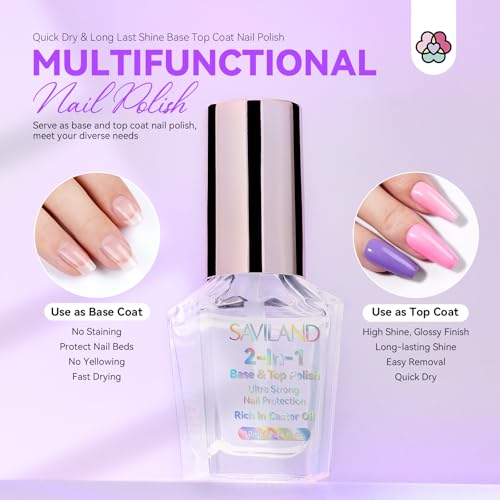 Image of SAVILAND Clear Nail Polish Base Top Coat: 2 in 1 Quick Dry Nail Polish Long Lasting Fingernail Toe Polish Color Protection Resists Smudging, Chipping and Fading Shine Finish Polish Salon Home Nail Art