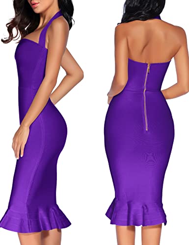 Image of houstil Women's V Neck Halter Fishtail Bandage Bodycon Dress Party
