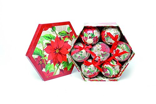 Festive Christmas Red Set Of 7 Poinsettia Christmas Tree Baubles