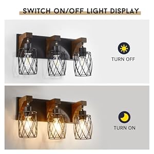 Farmhousebathroomlightfixtureswoodbathroomlightovermirrorwithcagemetallampshade3lightbathroomvanitylightforlivingroombedroomhallway Urban Country Home Decor Farmhouse bathroom light fixtures wood bathroom light over mirror with cage metal lampshade 3 light bathroom vanity light for living room bedroom hallway urban country home decor