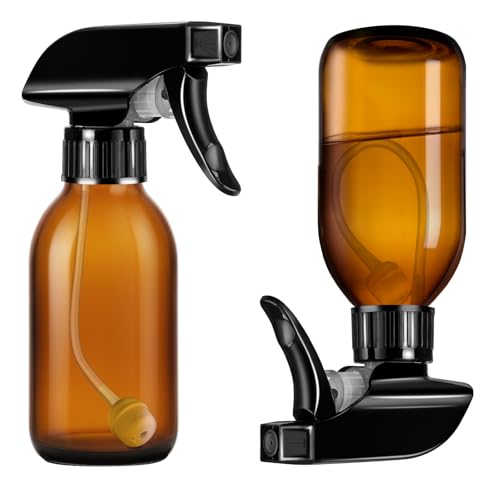 Tecohouse 360° 4 OZ Amber Glass Spray Bottles, 2 Pack Empty Refillable Containers with Adjustable Spray Nozzles, Dark Spray Bottles for Cleaning Solutions, Plants, Hairs