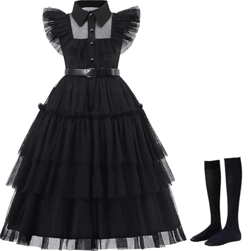 Girls Black Gothic Dress Halloween Party Casual Dresses 3-13 Years
