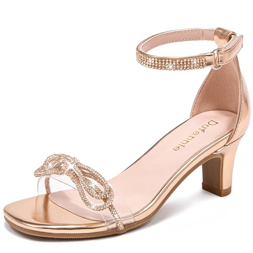 Dufannie Girls Heels Sandals Champagne Dress Shoes for Girls High Heels Sparkly Big Kids Dress Sandals Size 3 Open Toe Formal Fancy Shoes for Kids Pumps Wedding Pageant Prom Party Church(D18Cham 3)