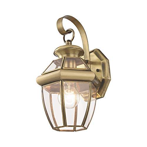 Livex Lighting 2051-01 Monterey 1 Light Outdoor Antique Brass Finish Solid Brass Wall Lantern With Clear Beveled Glass #TOP2