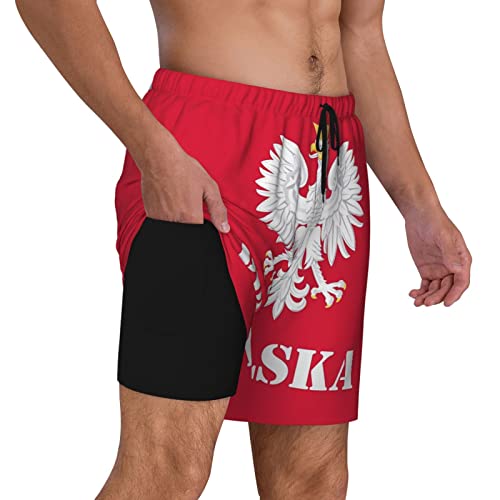 Poland Polish Flag Men's Swim Shorts Beach Trunks with Compression Lined and Pockets2