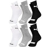 PUMA Kit 6 Pares Meia Cano Médio Esportiva Algodão Sola Atoalhada Costura Fina Masculina Feminina Unissex Adulto, 2 Branco - 2 Cinza - 2 Preto, 39-43