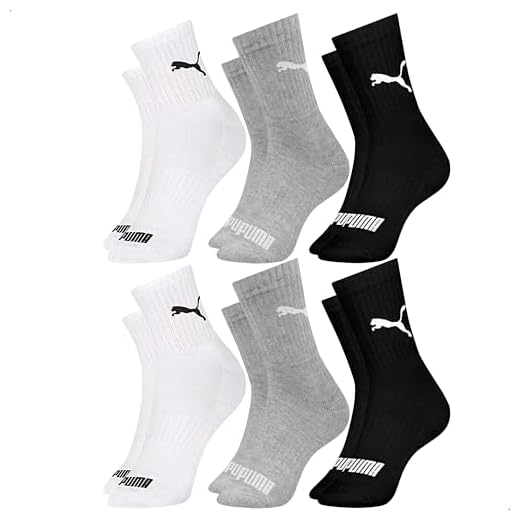 PUMA Kit 6 Pares Meia Cano Médio Esportiva Costura Fina Unissex Adulto, 2 Branco - 2 Cinza - 2 Preto, 34-39