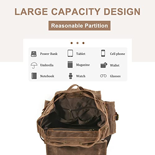 Canvas Vintage Backpack for Men Women, Casual Daypack Large Capacity for Travel Hiking Camping Weekends Rucksack4