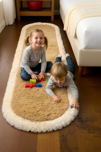 Image of Fluffy Silky Micro Fiber Polyster Carpet /Runner for Bedroom, Study Room, Playing Room, Guest Room ETC. 2x6 feet Feet, (Beige and Ivory Side boder)