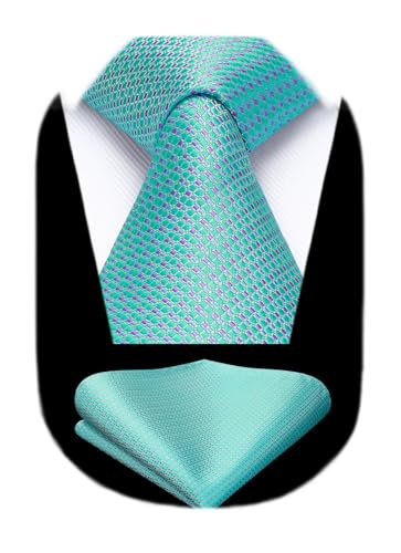 Image of HISDERN Polka Dot Ties for Men Classic Silk Ties and Pocket Square Formal Business Necktie Handkerchief Wedding Party