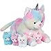 Snugababies Unicorn Kitty Cat animali di peluche per ragazze età 3 4 5 6 7 8 anni; mamma farcita Unicorn gattino gatto con 4 unicorni per bambini nella pancia; Cuscino unicorno giocattolo per ragazze…