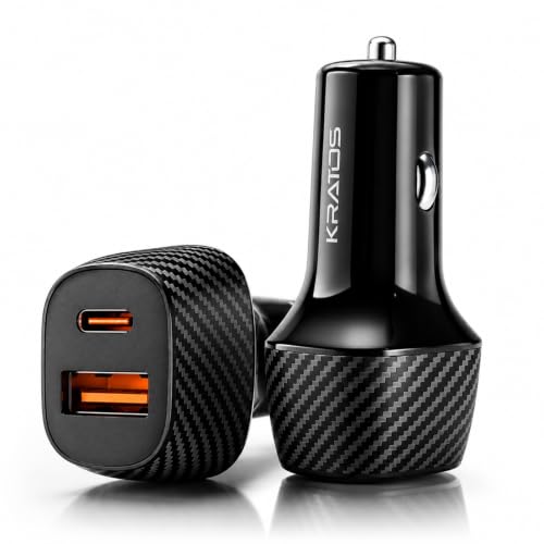 Kratos 80W Fast Car Charger with Dual Output, 80 Watts Total (28W USB + 25W Type C PD), Fast Charging, Adapter for iPhone & Android Smartphones and Tablets (Black)