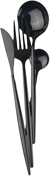 24-Piece Flatware Set, 18/0 Stainless Steel Knife Fork Spoon Teaspoon Silverware Set, Service for 6, Mirror Black