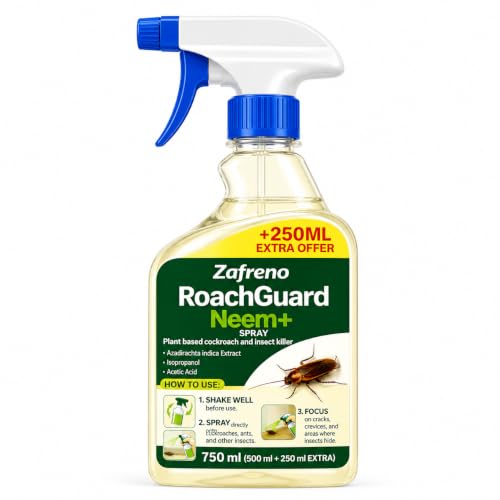 Zafreno RoachKill Neem+ Cockroach Spray 500ML + 250ML FREE | Natural Neem-Based Formula | Indoor Safe Pest Control for Cockroaches Ants & Crawling Insects